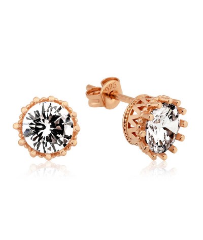 Gümüş Tırnaklı Tek Taş Çivili Küpe