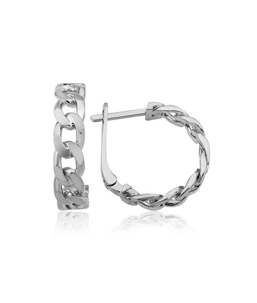 ​Gümüş Zincir Desenli Halka Küpe