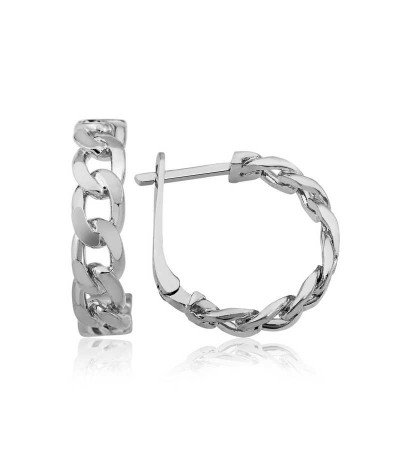 ​Gümüş Zincir Desenli Halka Küpe