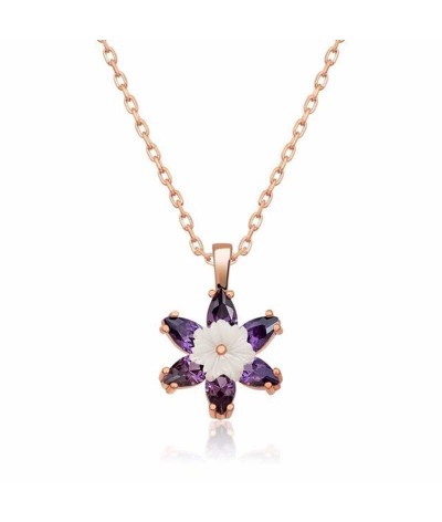 Gümüş Mor Lotus Çiçeği Kolye