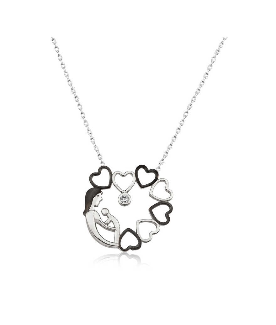 Gümüş Kalp Çemberi Anne Çocuk Bayan Kolye
