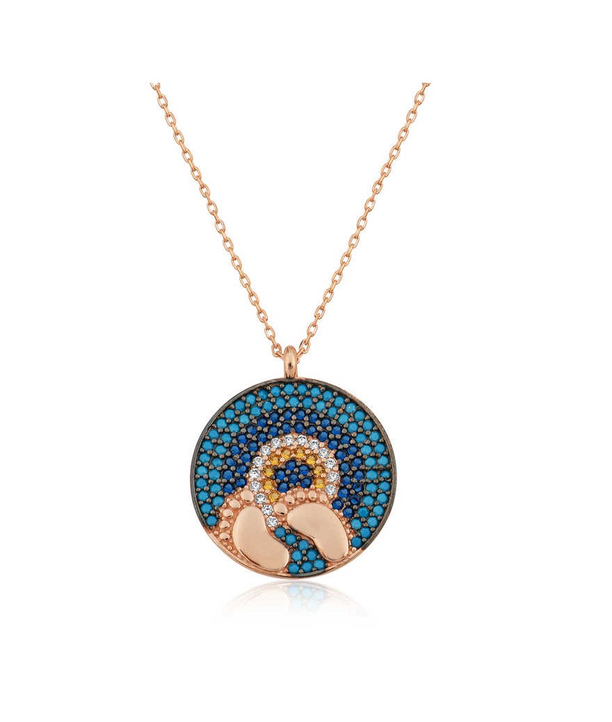 Gümüş Nazarlı Bebek Ayak İzi Bayan Kolye