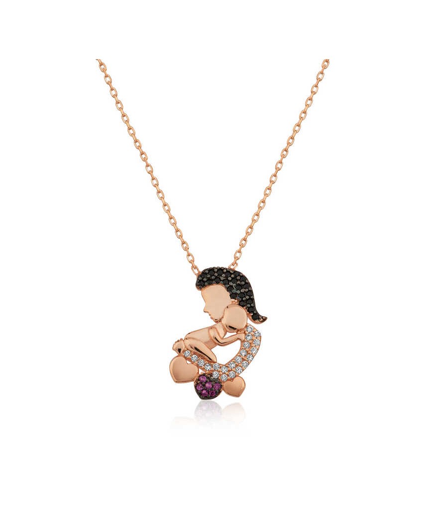 Gümüş Anne Ve Bebek Bayan Kolye