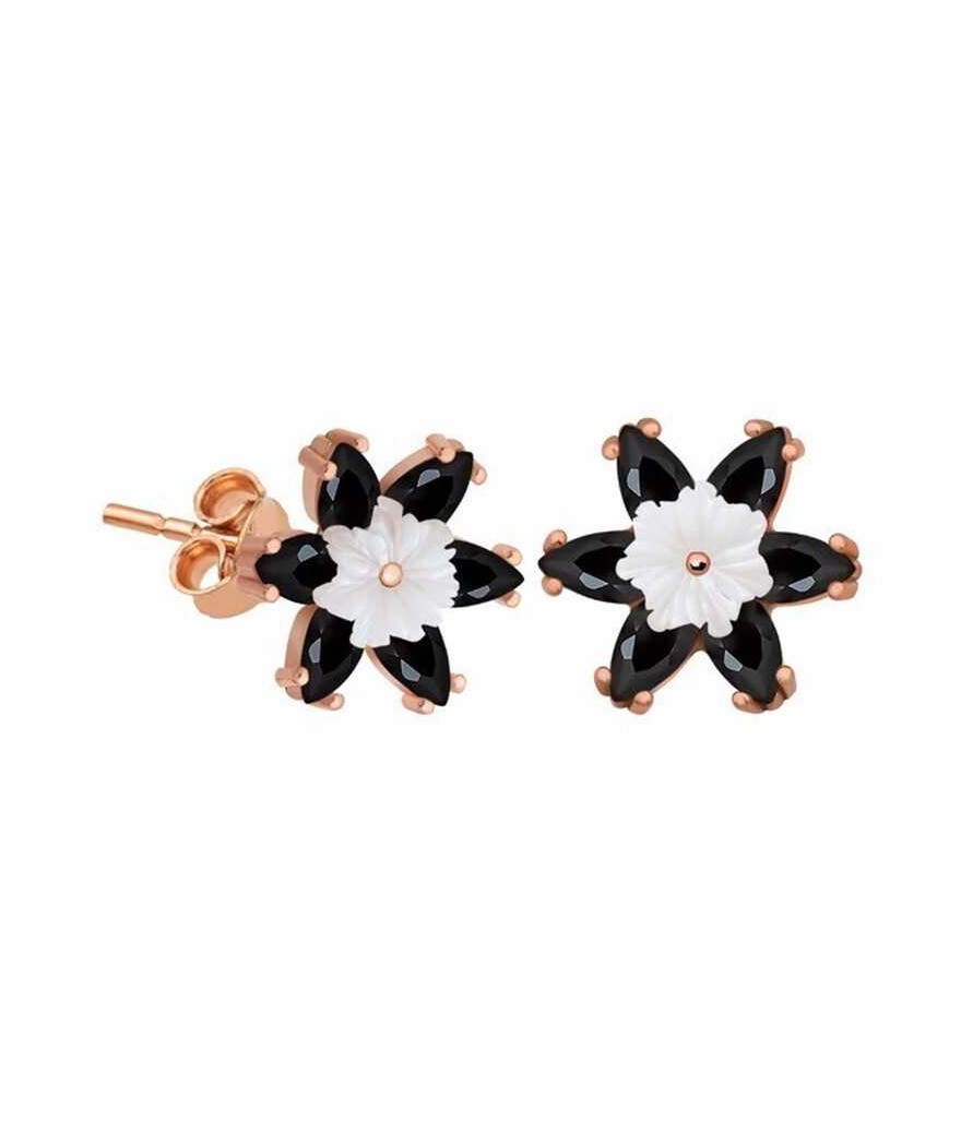 Gümüş Siyah Lotus Çiçeği Küpe