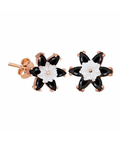 Gümüş Siyah Lotus Çiçeği Küpe