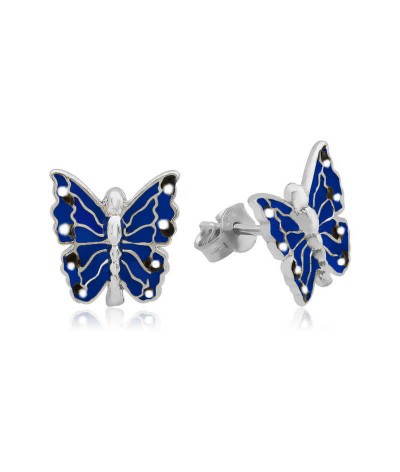 Gümüş Lacivert Kelebek Çocuk Küpesi