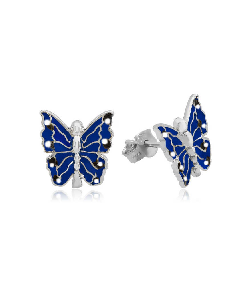 Gümüş Lacivert Kelebek Çocuk Küpesi