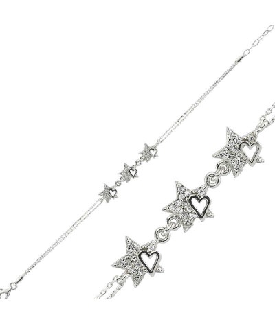 Gümüş Kalpli Yıldız Bayan Bileklik