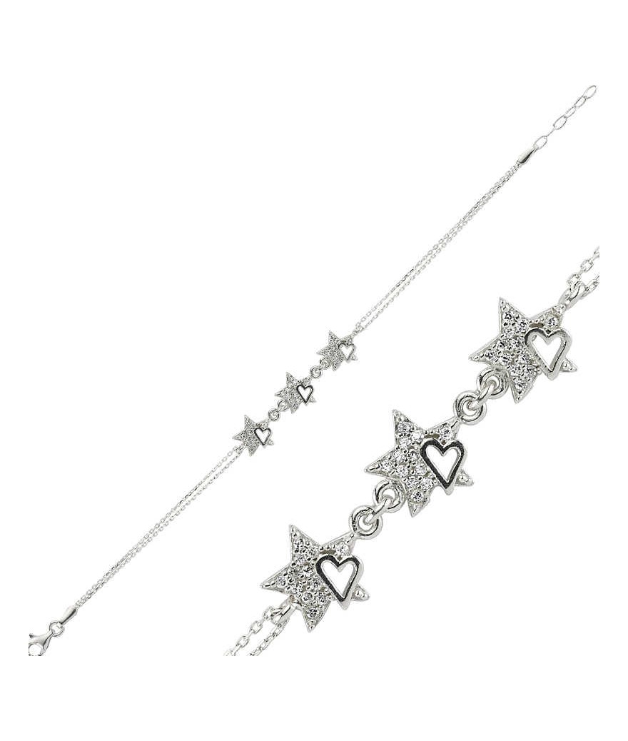 Gümüş Kalpli Yıldız Bayan Bileklik