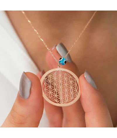 Gümüş Nazar Gözlü Yaşam Çiçeği Kolye