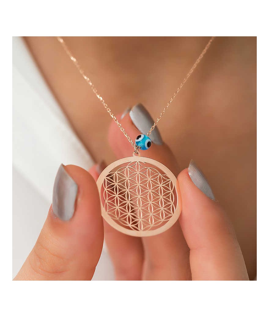 Gümüş Nazar Gözlü Yaşam Çiçeği Kolye