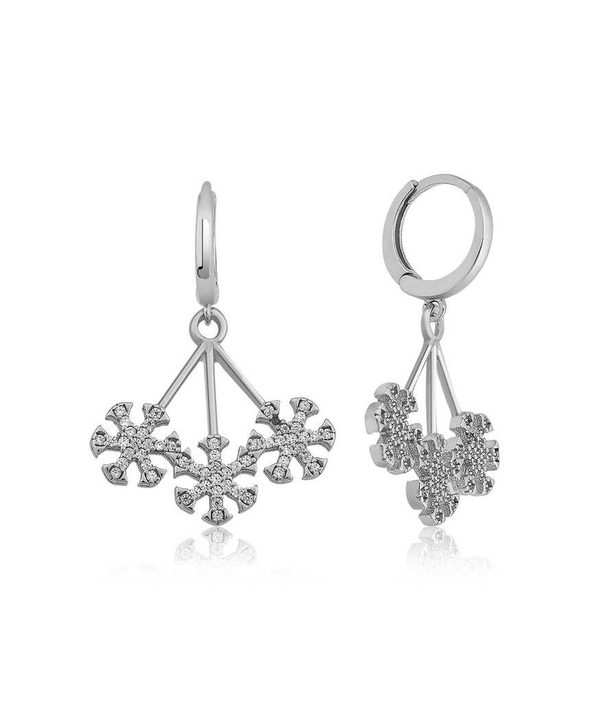 Gümüş Üç Kar Taneli Küpe