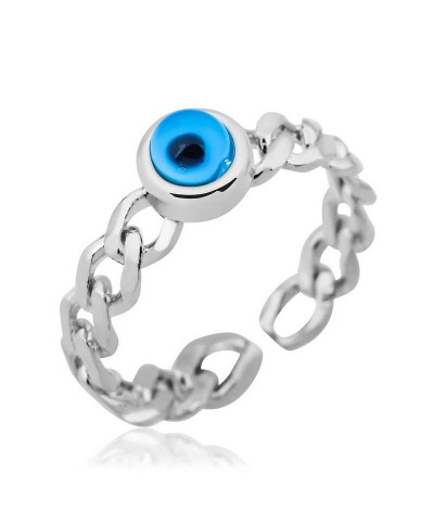 Gümüş Zincir Desenli Nazarlı Bayan Yüzük