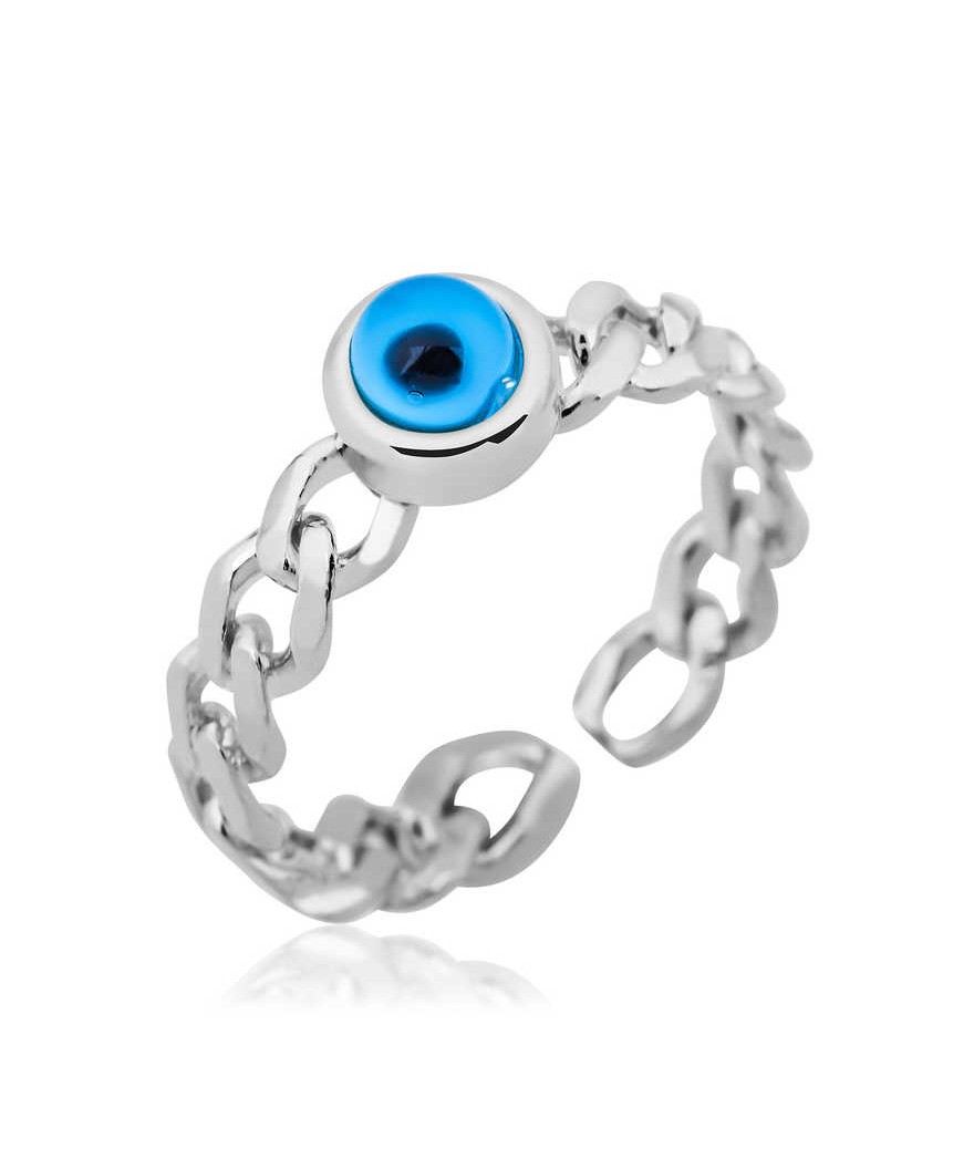 Gümüş Zincir Desenli Nazarlı Bayan Yüzük