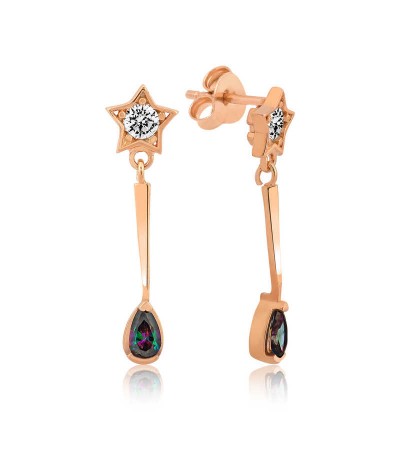 Gümüş Yıldızlı Damla Bayan Küpe