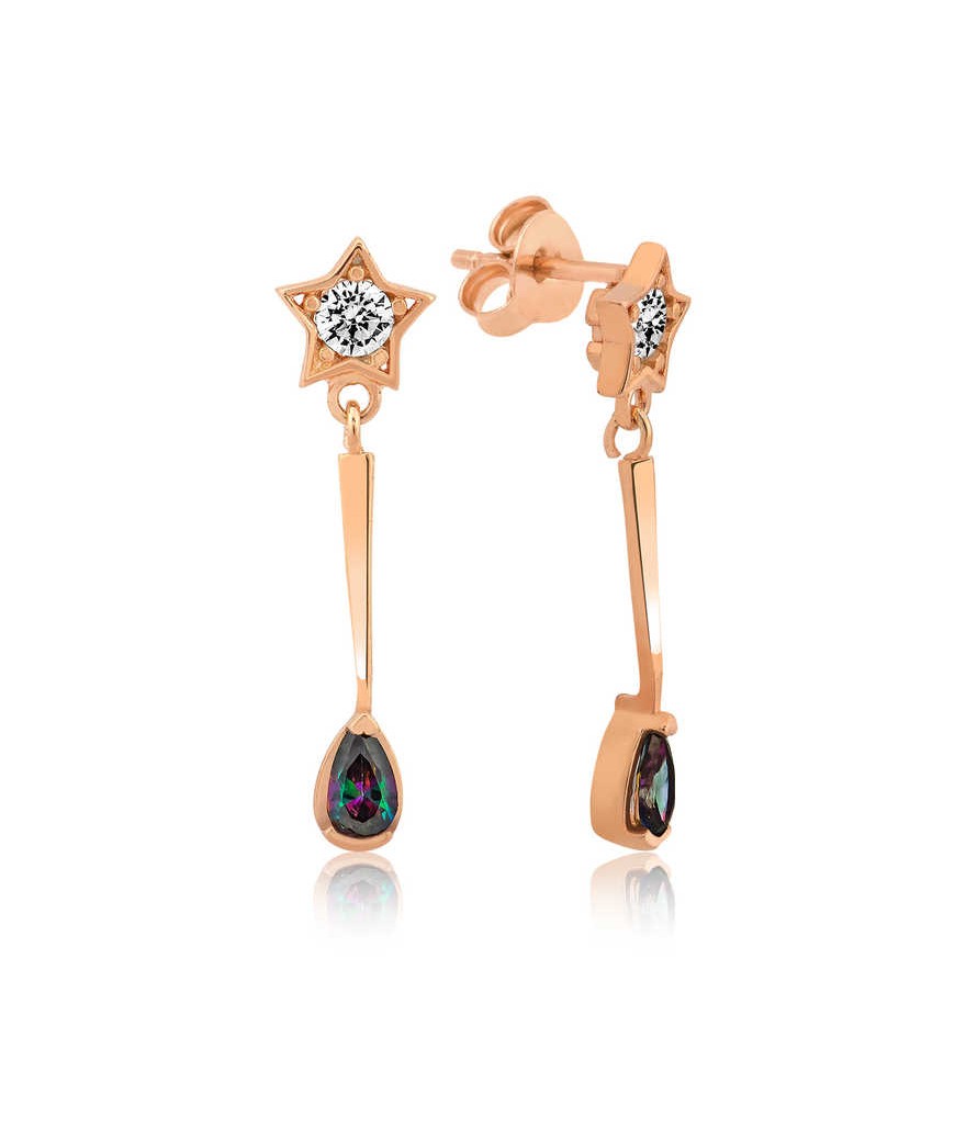 Gümüş Yıldızlı Damla Bayan Küpe