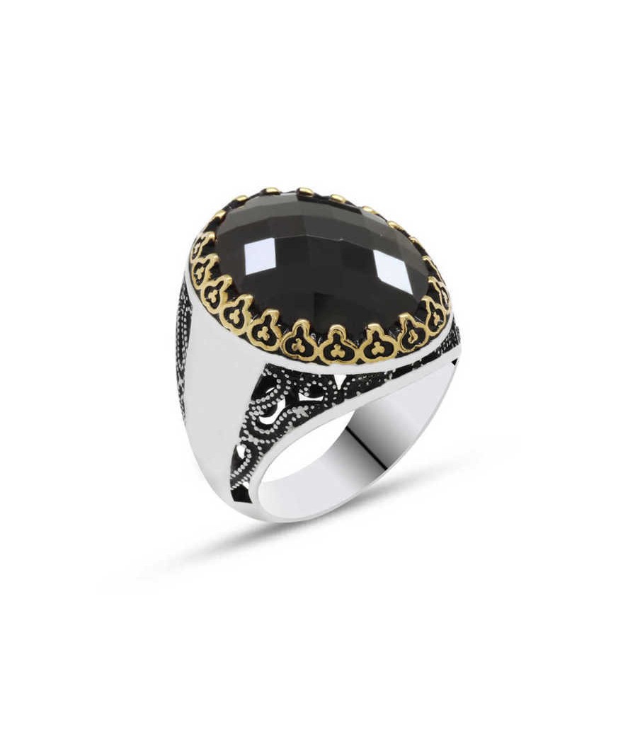 Gümüş Siyah Zirkon Taşlı Erkek Yüzük