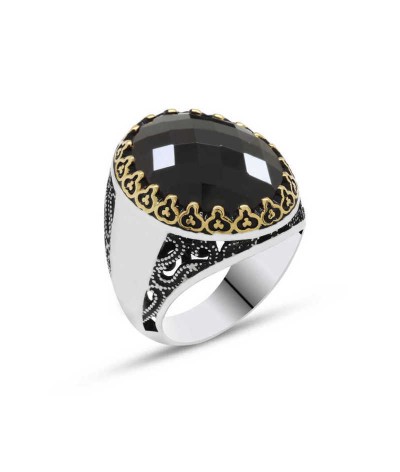 Gümüş Siyah Zirkon Taşlı Erkek Yüzük