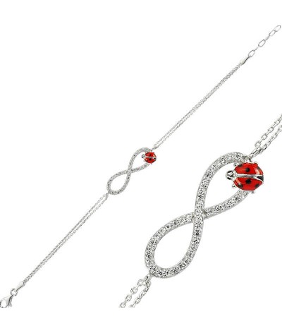 Gümüş Uğur Böceği Sonsuzluk Bayan Bileklik