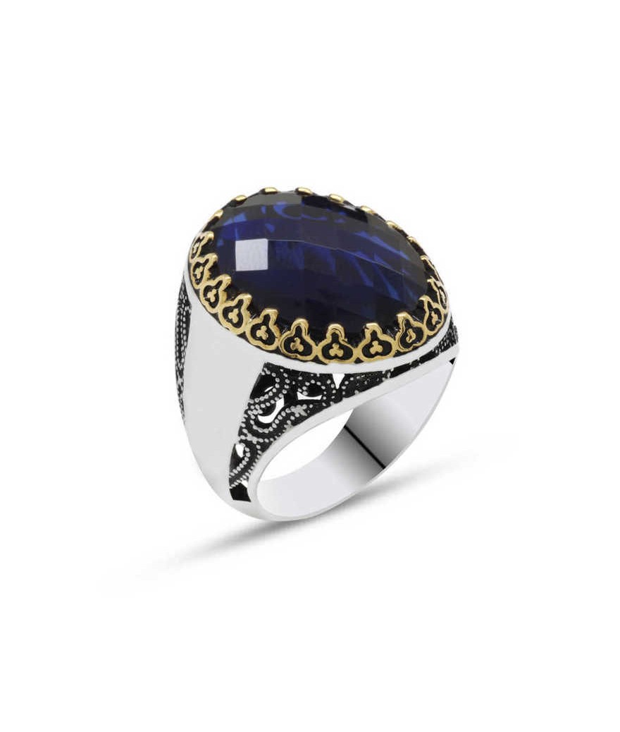 Gümüş Mavi Zirkon Taşlı Erkek Yüzük