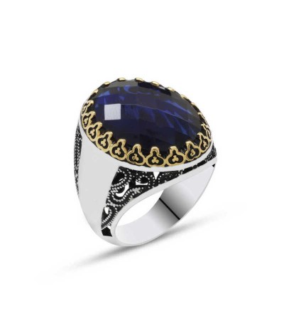 Gümüş Mavi Zirkon Taşlı Erkek Yüzük