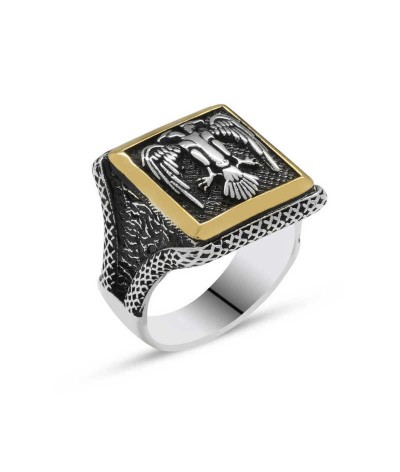 Gümüş Çift Başlı Kartal Erkek Yüzük