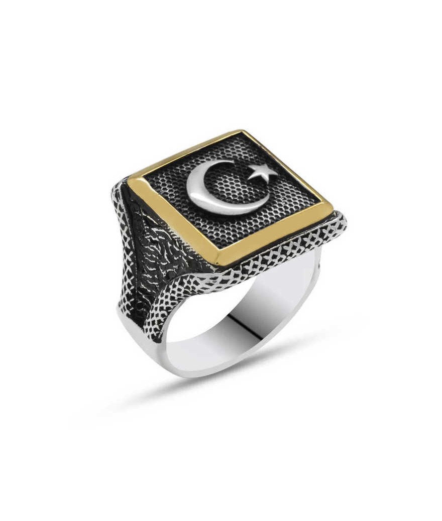 Gümüş Türk Bayrağı Ay Yıldız Erkek Yüzük