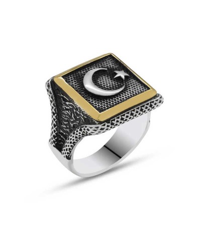 Gümüş Türk Bayrağı Ay Yıldız Erkek Yüzük