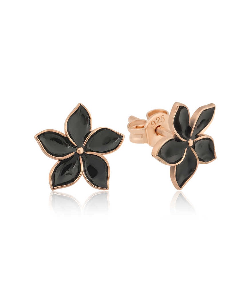 ​Gümüş Siyah Yasemin Çiçeği Çivili Küpe