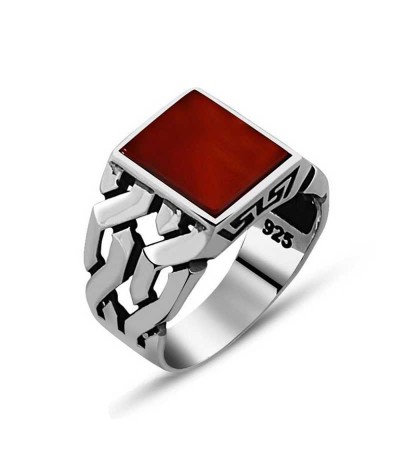 Gümüş Akik Taşlı Erkek Yüzük