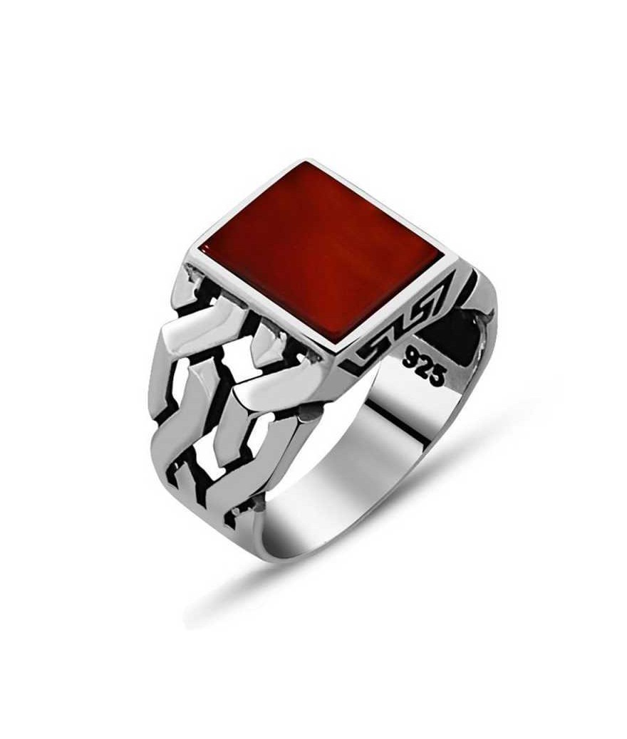 Gümüş Akik Taşlı Erkek Yüzük