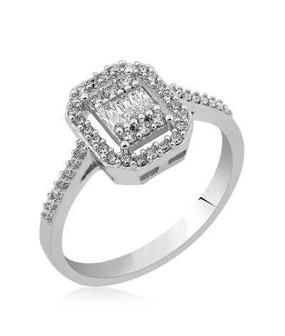 Gümüş Baget Kesim Bayan Yüzük