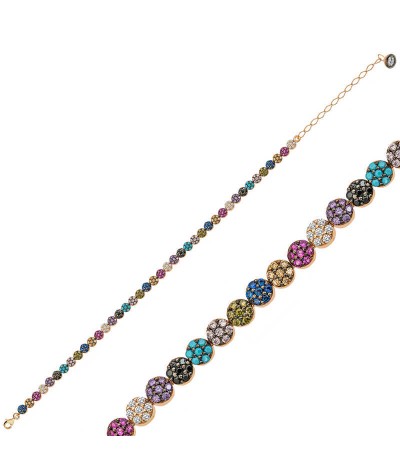 ​Gümüş Rose Mix Taşlı Suyolu Bayan Bileklik