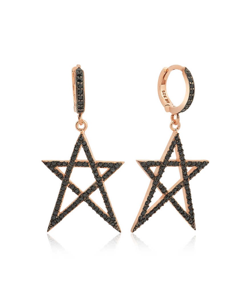 Gümüş Siyah Yıldız Bayan Küpe