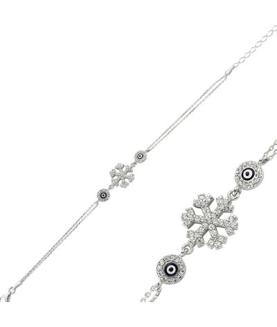 Gümüş Nazarlı Kar Tanesi Bayan Bileklik