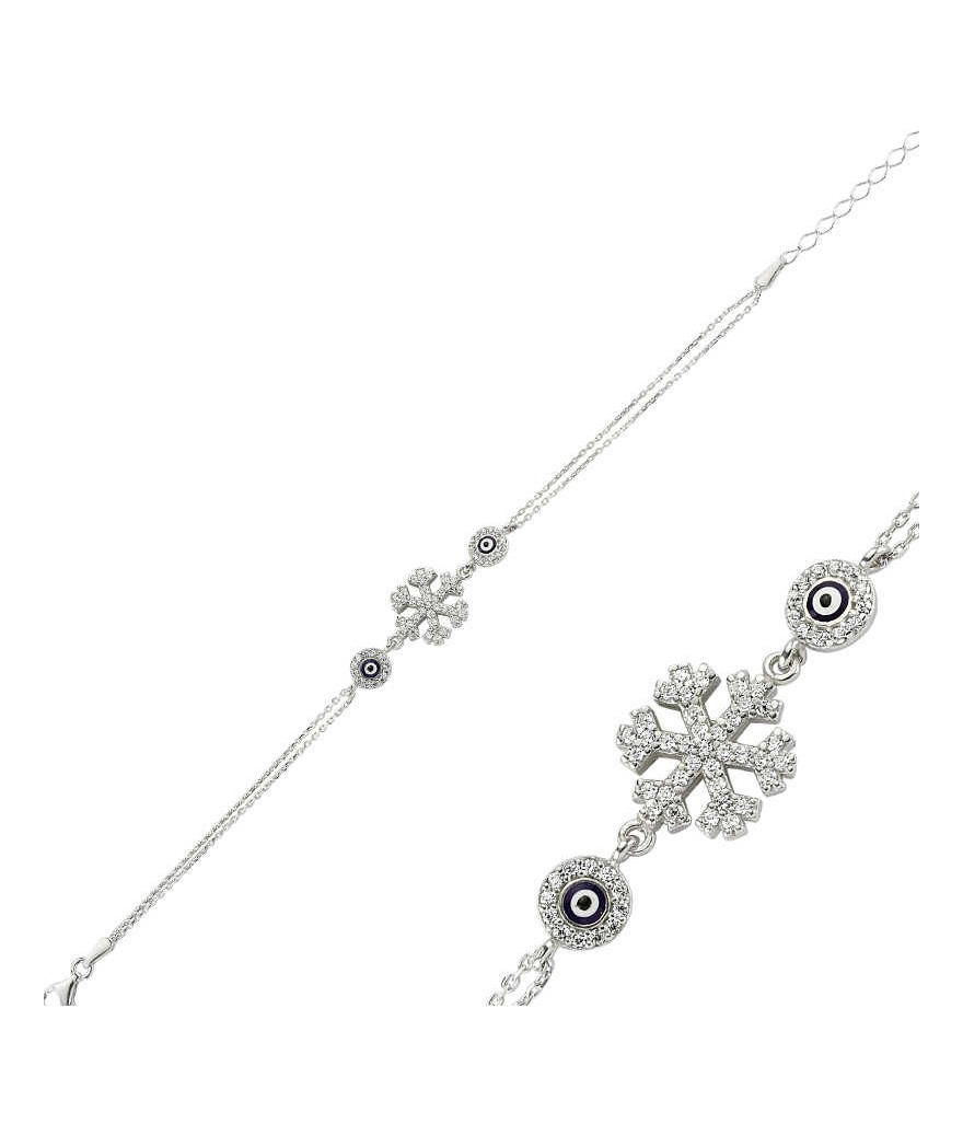 Gümüş Nazarlı Kar Tanesi Bayan Bileklik
