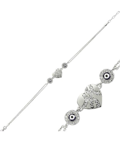 Gümüş Nazarlı Kalp Bayan Bileklik