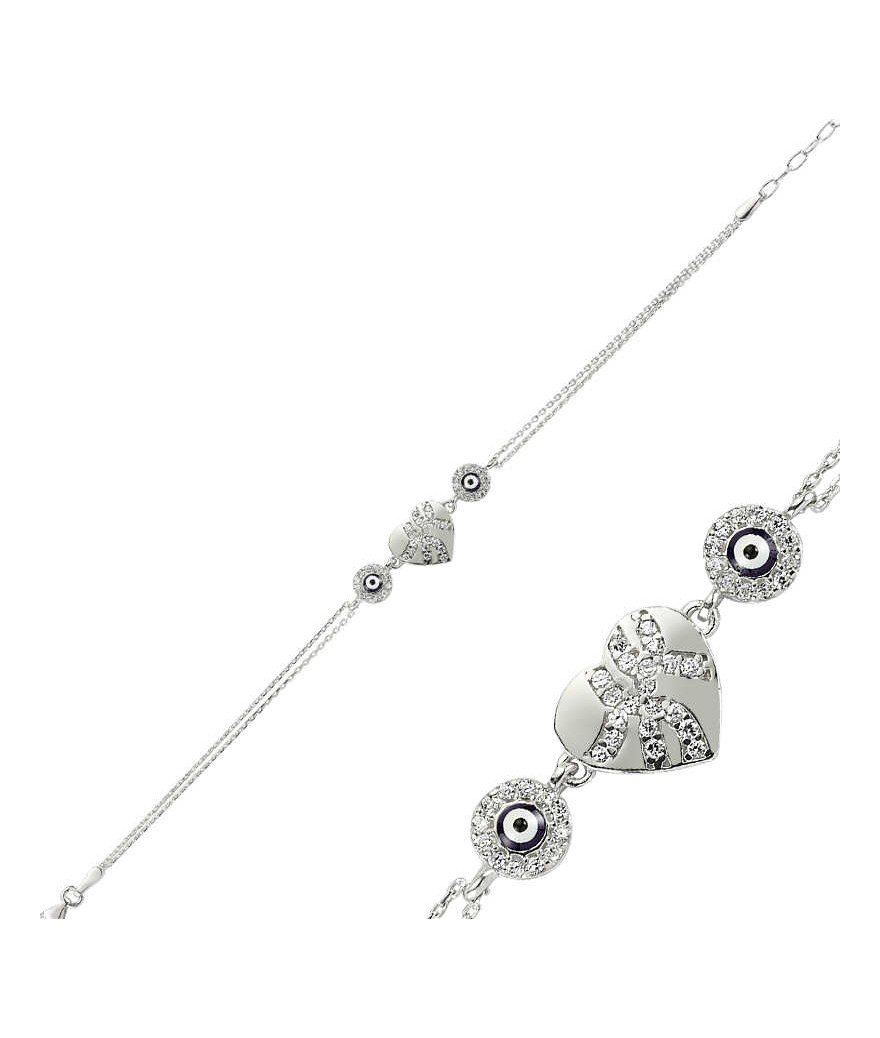 Gümüş Nazarlı Kalp Bayan Bileklik