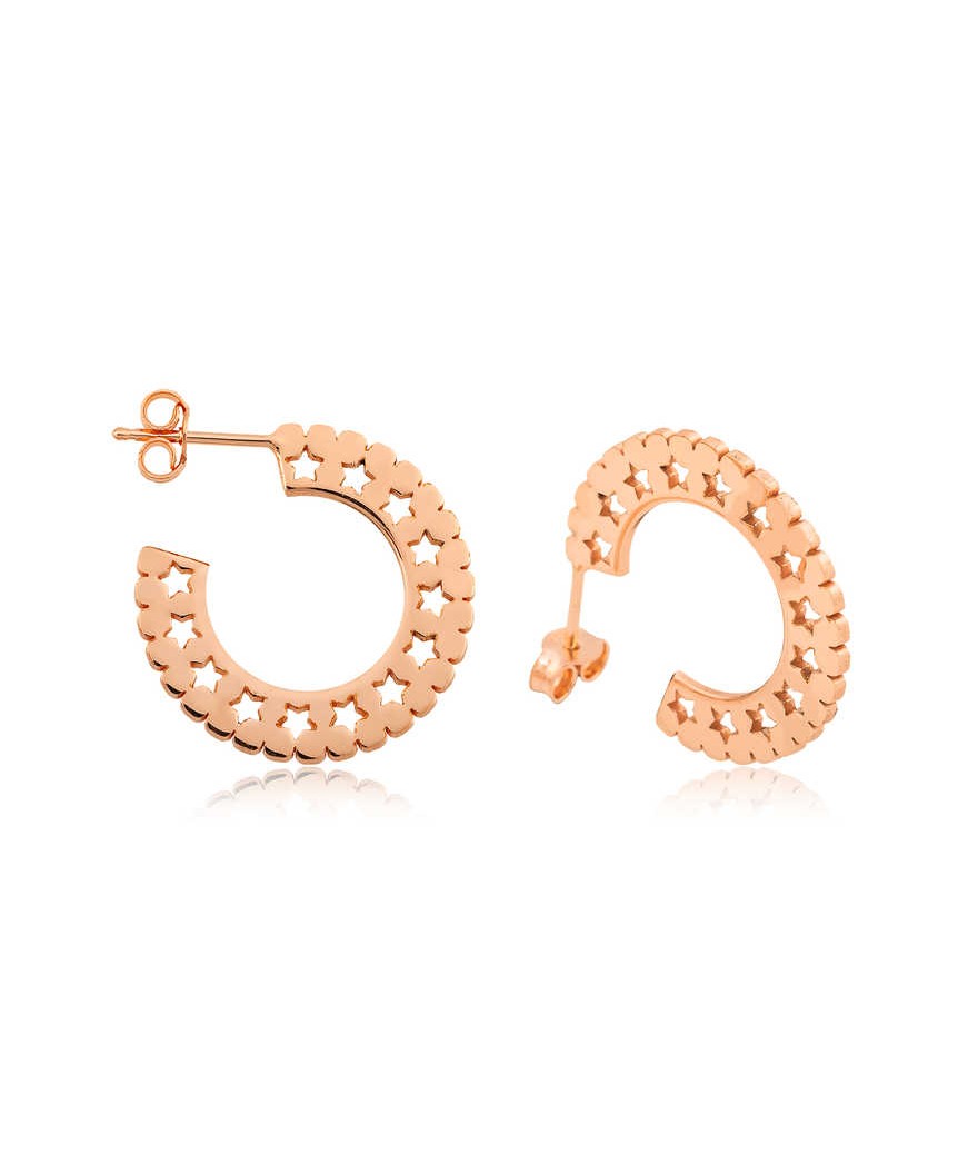 Gümüş Yıldız Desenli Halka Bayan Küpe