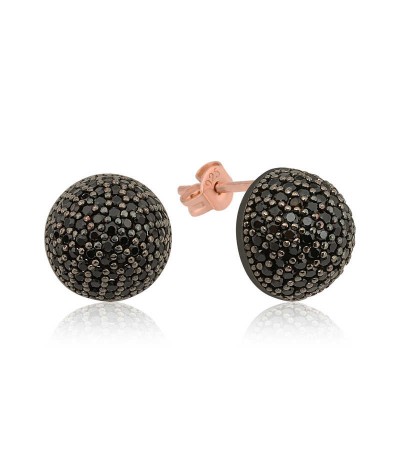 Gümüş Siyah Taşlı Top Küpe