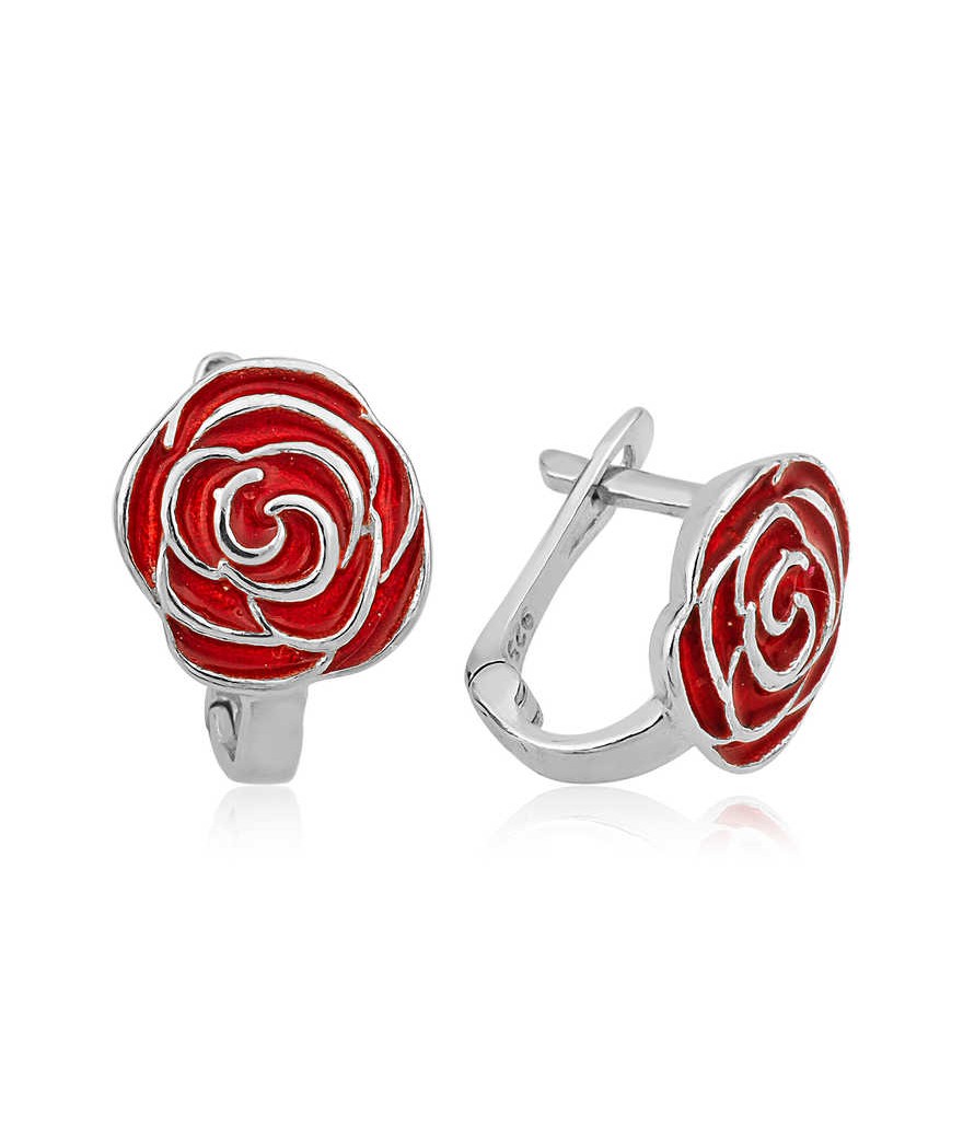 Gümüş Kırmızı Gül Çocuk Küpesi