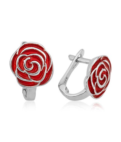 Gümüş Kırmızı Gül Çocuk Küpesi