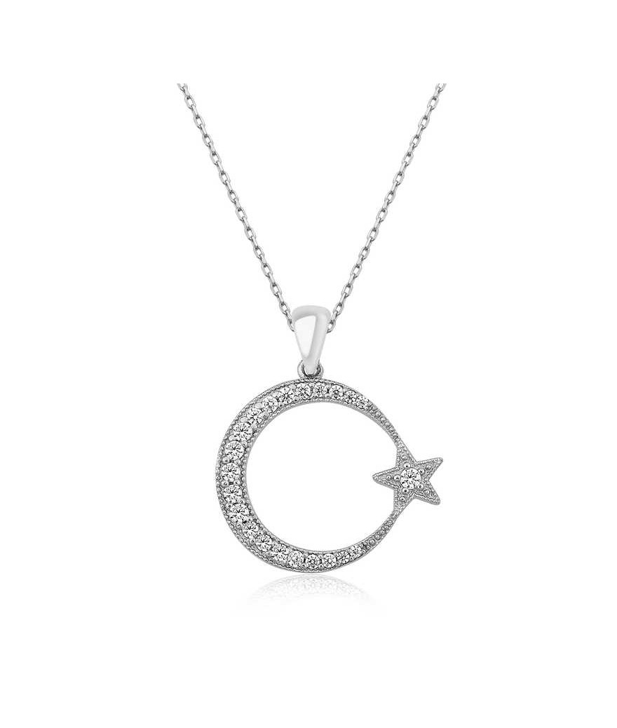 Gümüş Ay Yıldız Bayan Kolye