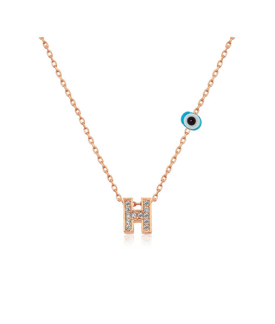 Gümüş 3 Boyutlu Nazarlı Harf Bayan Kolye