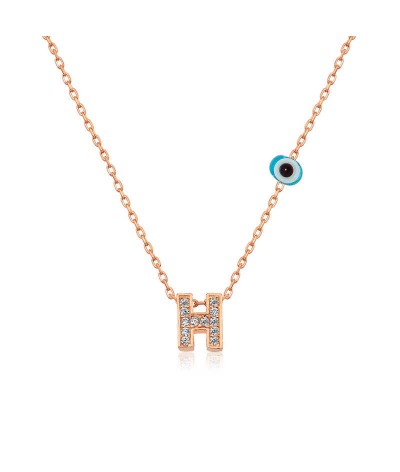 Gümüş 3 Boyutlu Nazarlı Harf Bayan Kolye