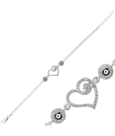 Gümüş Kalpli Bayan Bileklik