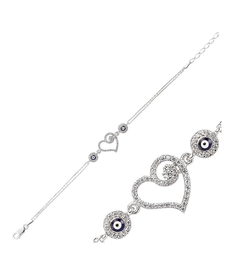 Gümüş Kalpli Bayan Bileklik