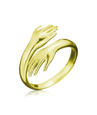 Gümüş Gold Sarılan Eller Yüzük