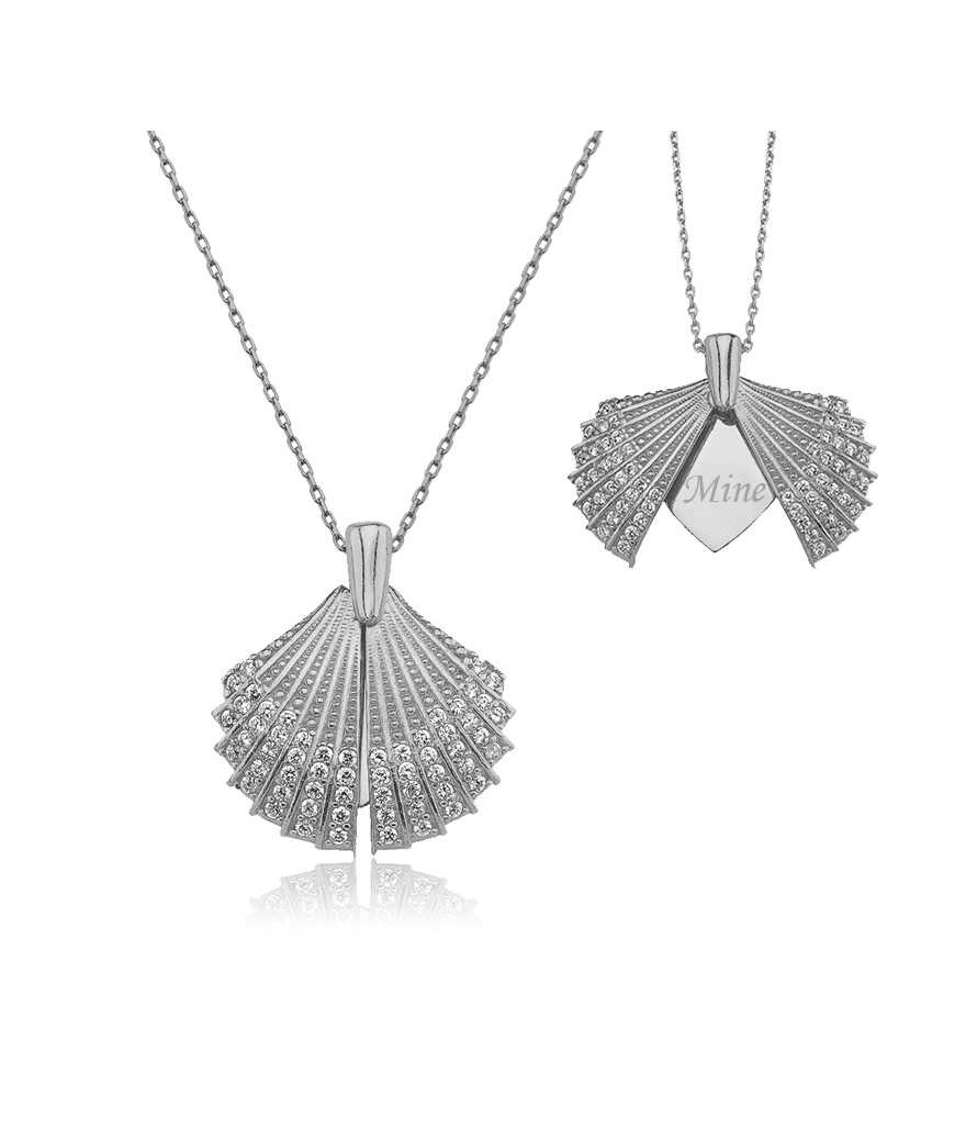 Gümüş Kişiye Özel İstiridye Bayan Kolye