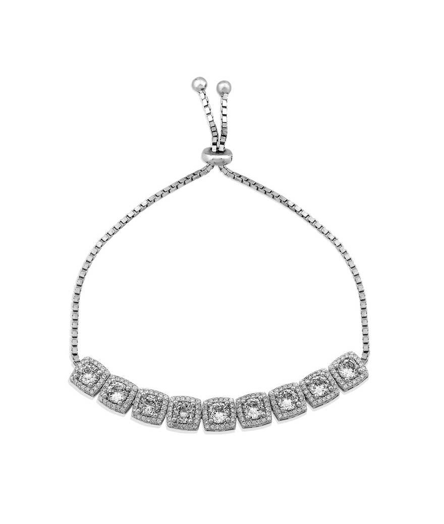 Gümüş Kare Baget Taşlı Asansörlü Bileklik